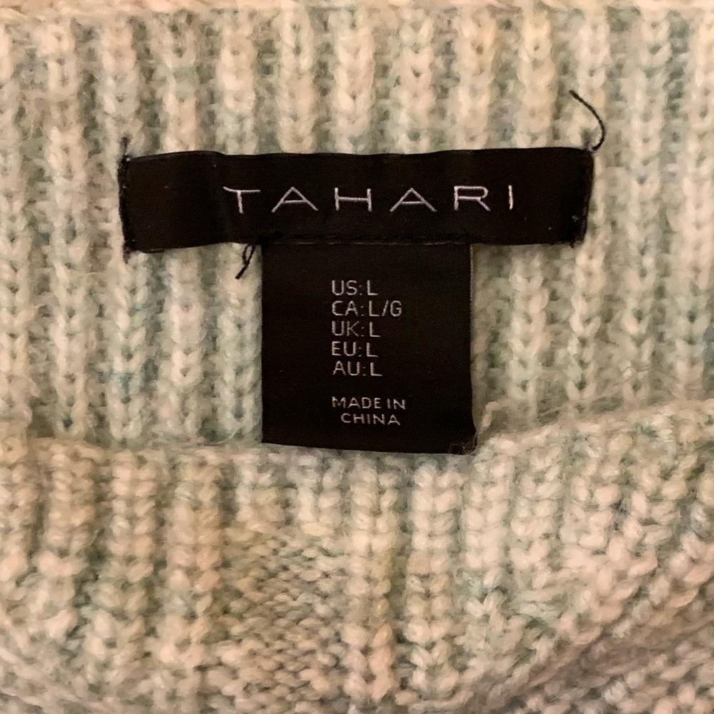 Tahari sweater women’s Large Sage Green boatneck thick casual cable knit - Picture 2 of 6